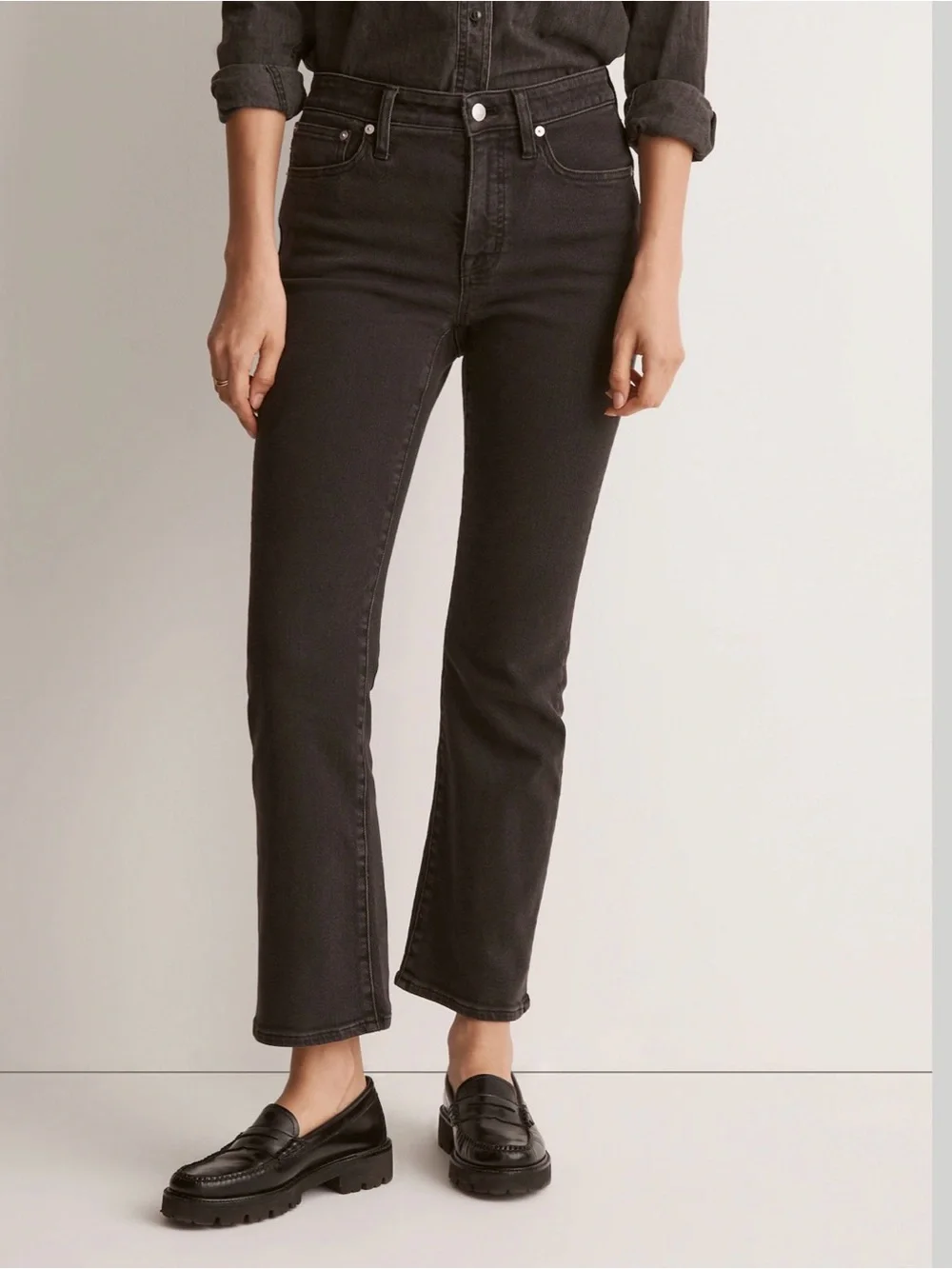 Madewell Mid Rise Kick Out Crop Jeans Black Wash Sz 28